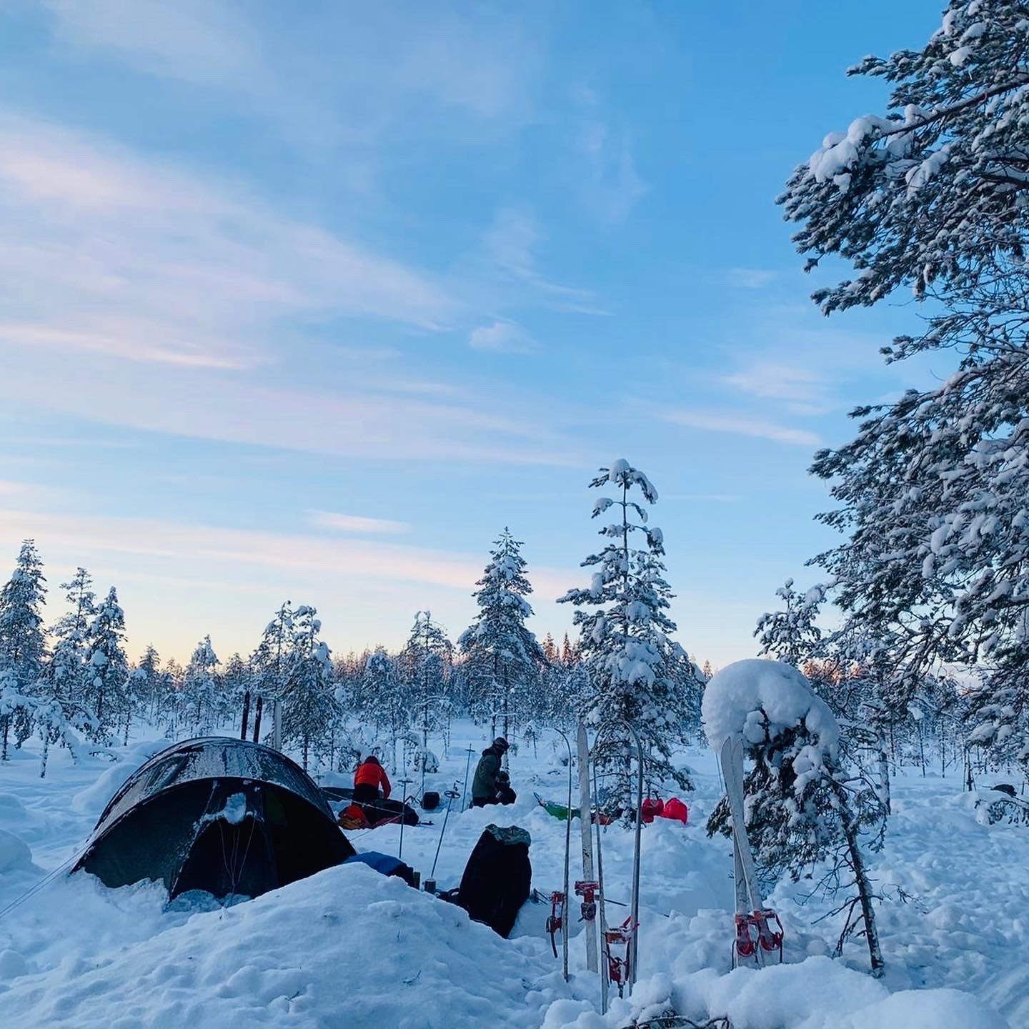 Tältning i snön med äventyrsguiderna.