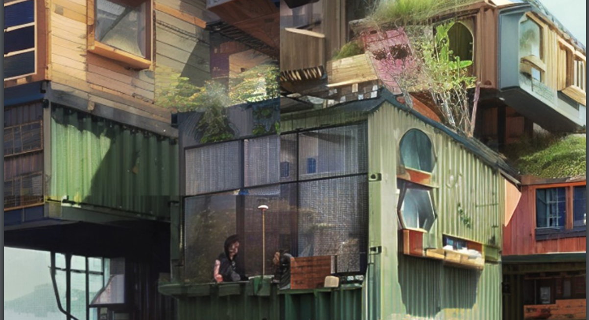 Huskropp med olika moduler i luften